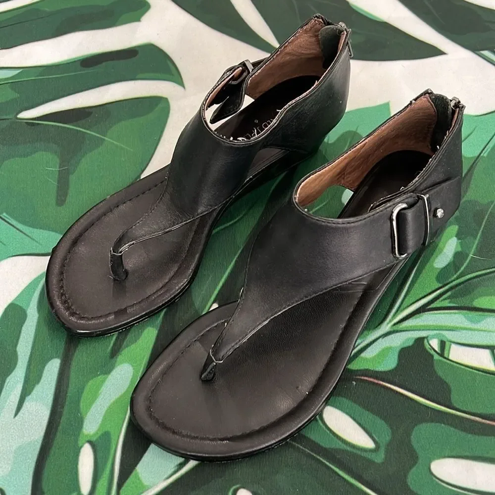 * Donald J Piner, black, leather wedge sandals